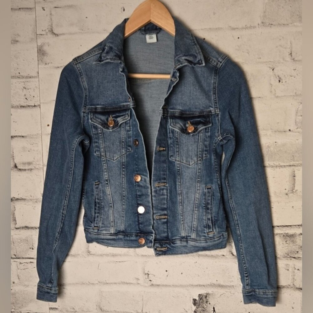 H&M Cropped Denim Jacket Blue Trucker Jean Jacket XXS